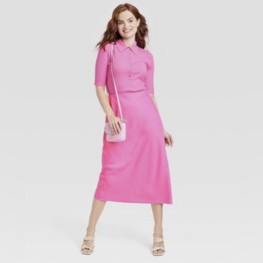 NWT New Day Midi A-Line Skirt Pink